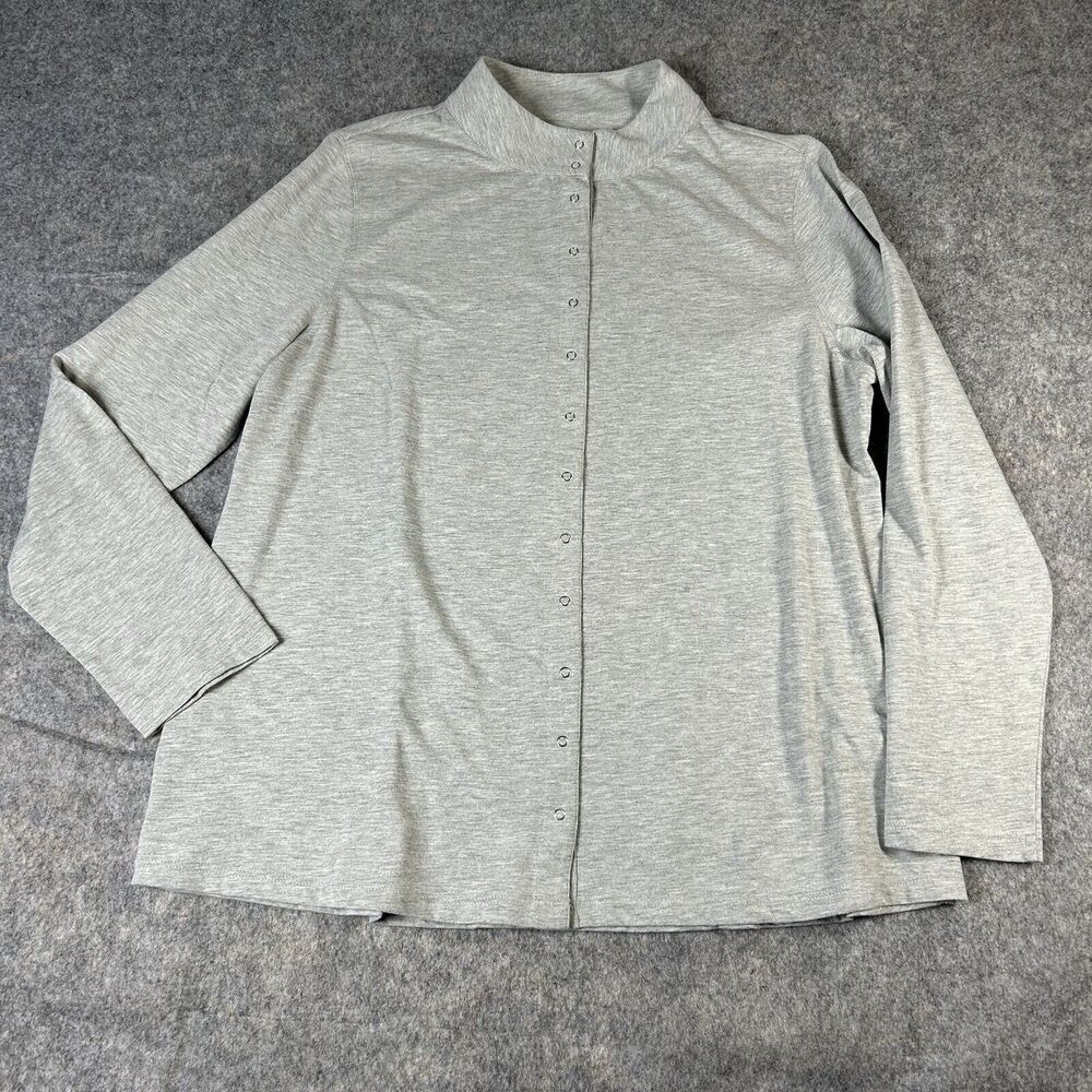Soft Surroundings Tunic Top Womens XL Light Gray Button Snap Up Maternity